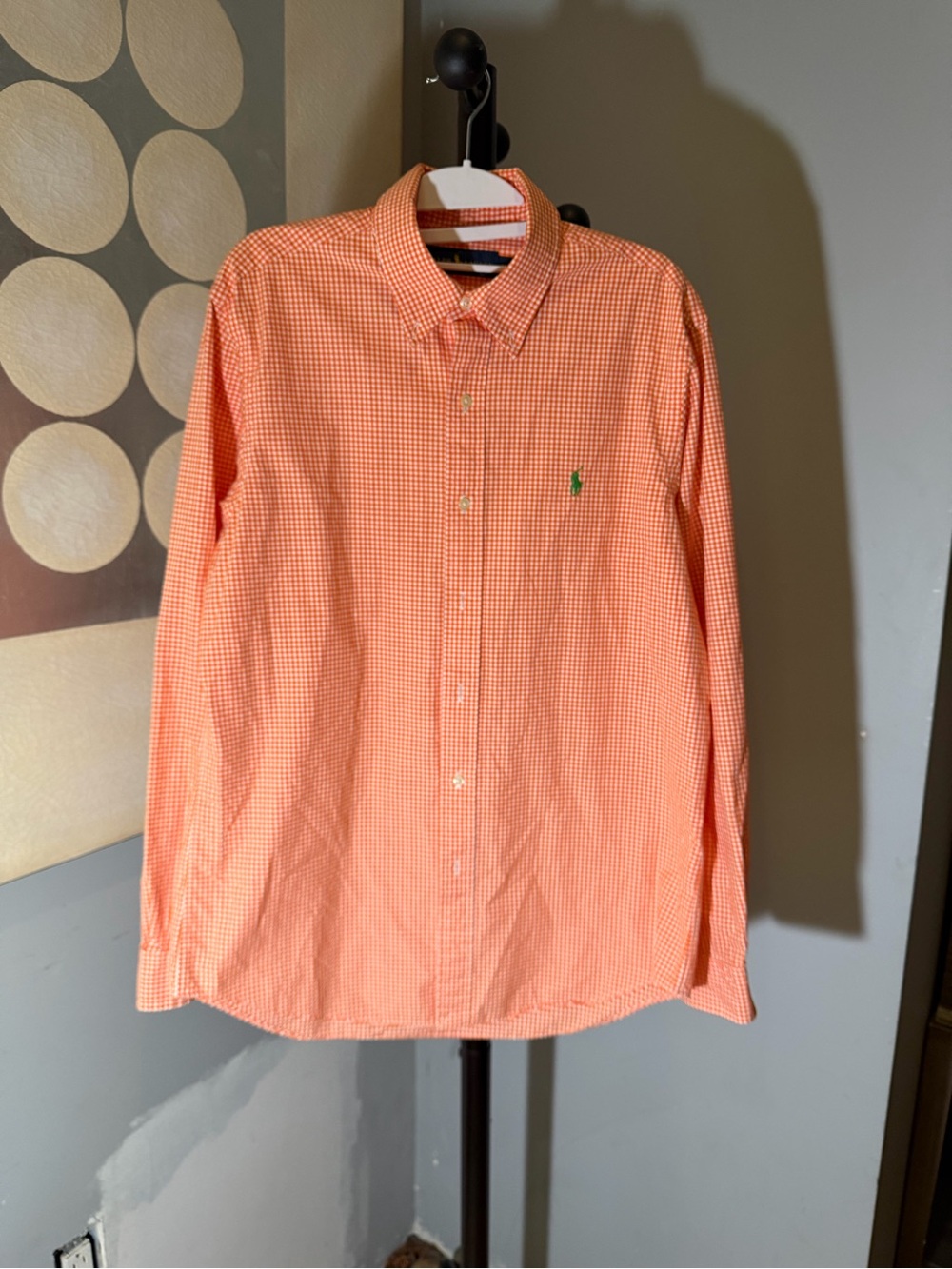Ralph Lauren Orange Gingham Long-Sleeve Button-Down Shirt